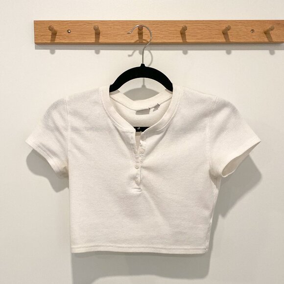 White Cropped Waffle Henley | Sunday Best by Aritzia | Size Small - Picture 1 of 2